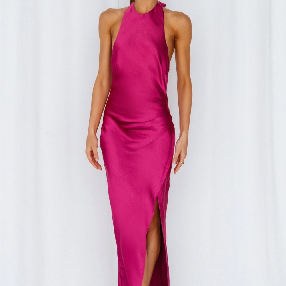 Fuchsia Satin Midi Dress